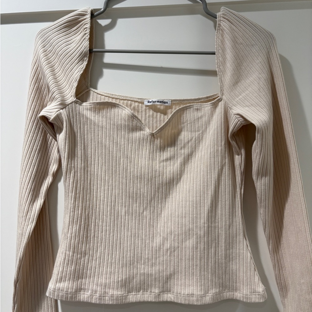 Reformation Cream Ribbed Women's Top